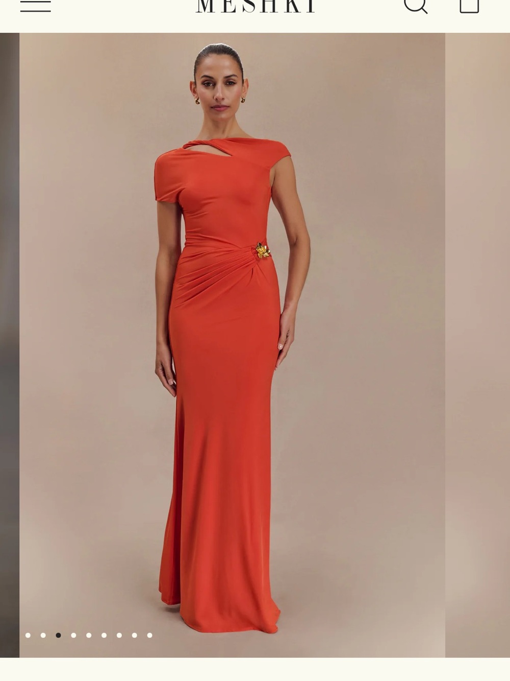Meshki Orange One-Shoulder Asymmetric Gown with Side Drape